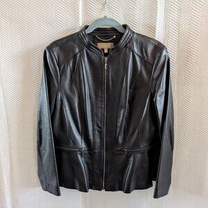 Talbots Black Leather Peplum Zip Jacket Lamb Skin Buttery-Soft Leather Size 14P